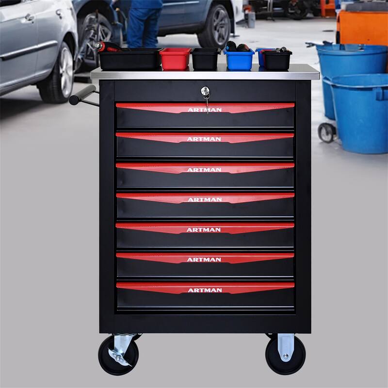 4/5/6/7 Metal Drawers Tool Cart with Wheels for Garage Workshop - 7 Drawers