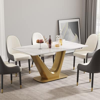 63 "modern artificial stone white panel V-shaped metal legs-can accommodate 6-8 people.
