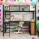 preview thumbnail 2 of 16, Full Size Metal Loft Bed with 3 Layers of Shelves and L-shaped Desk for Home
