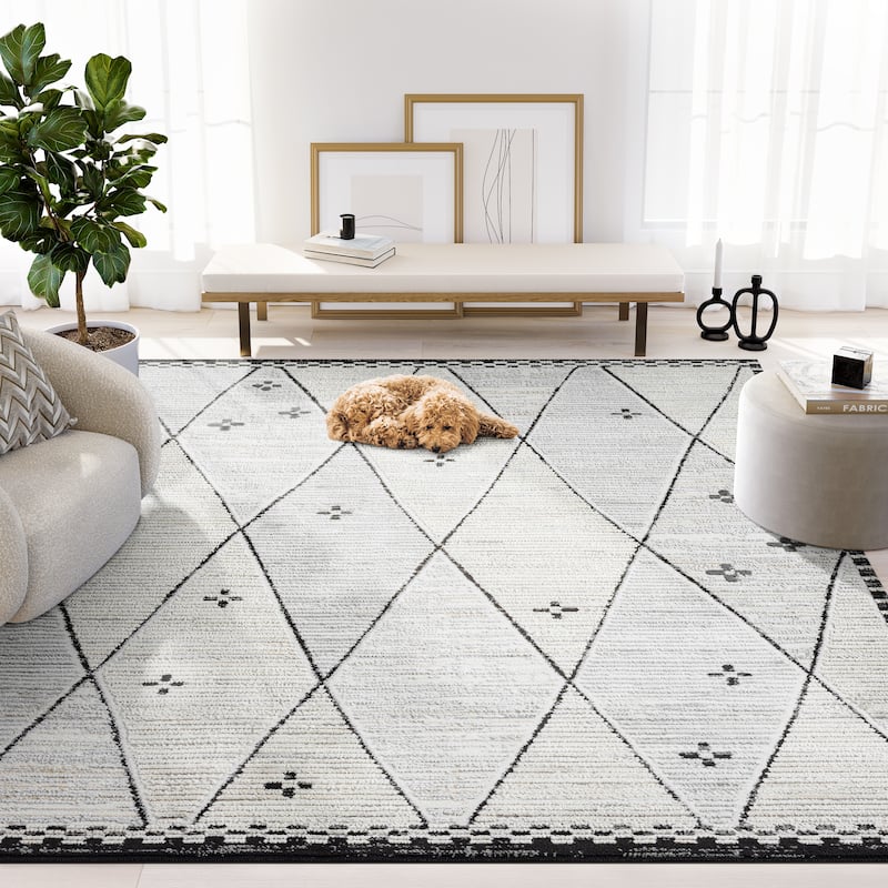 Abani Viva VIV150A Cream Grey Farmhouse Area Rug - 2' x 3'