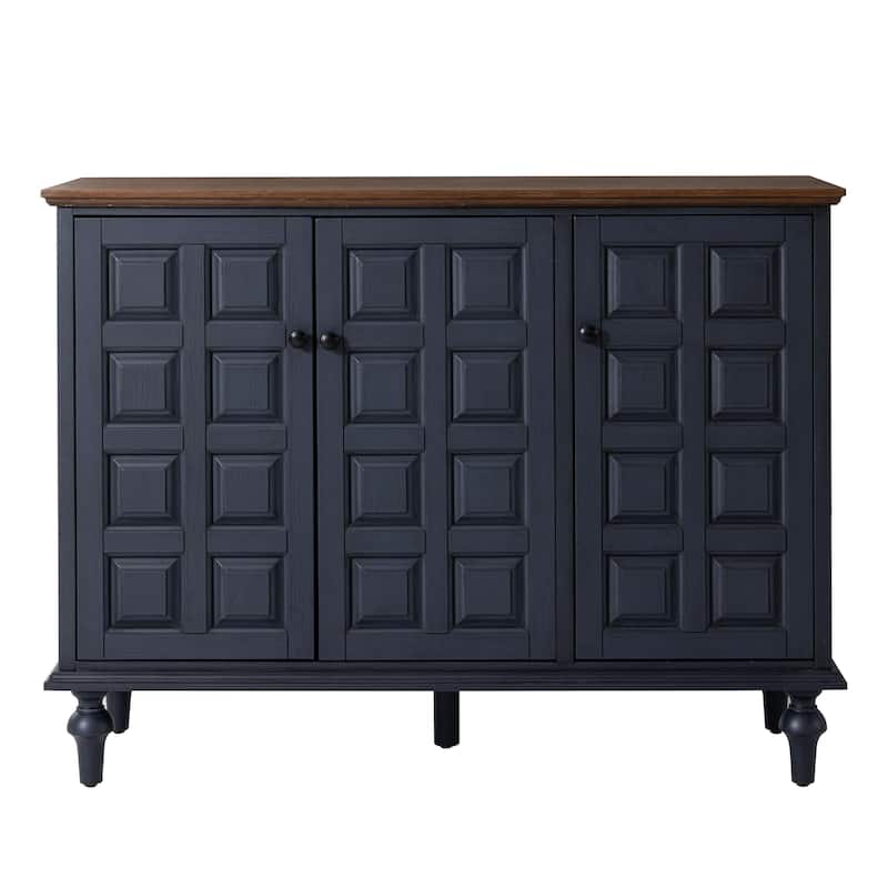 COZAYH Vintage Storage Cabinet With Plaid Pattern Front, Rustic Sideboards With Push-to-open Doors For Bedroom, Living Room