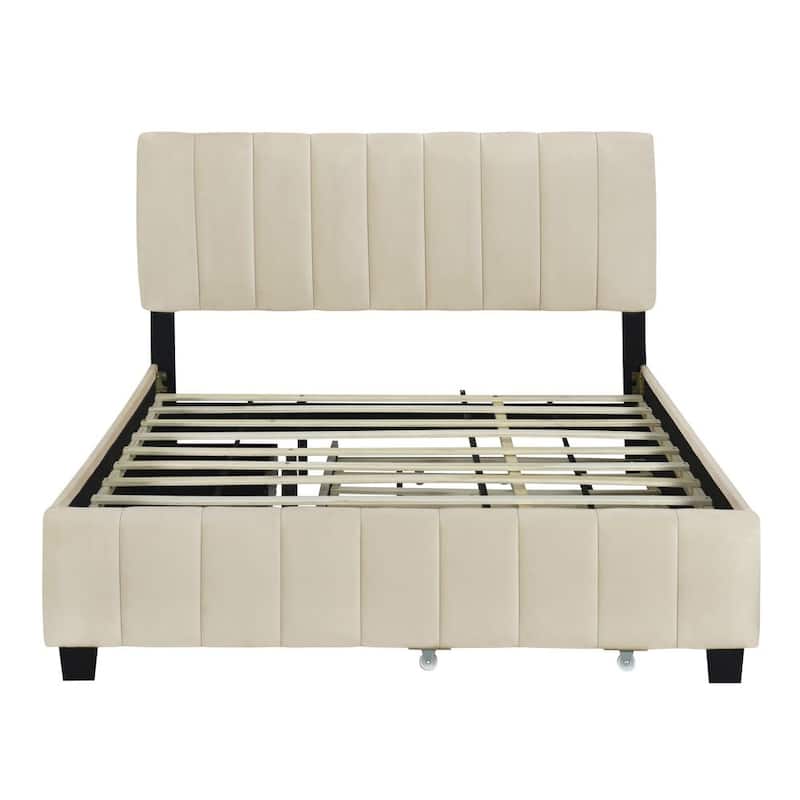 Queen Size Velvet Upholstered Platform Bed