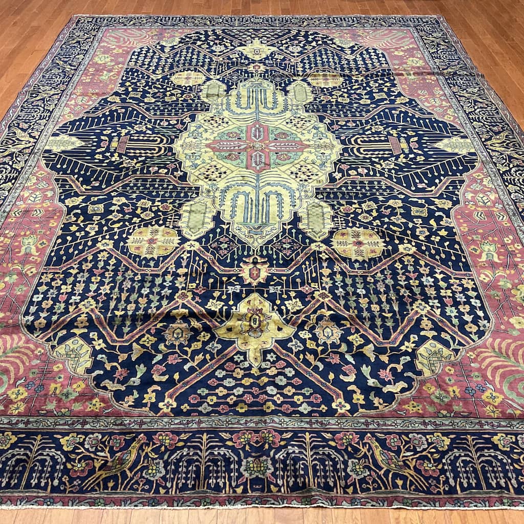 HERAT ORIENTAL Antique 1860s India Agra Wool Rug - 9'2" x 12'9"