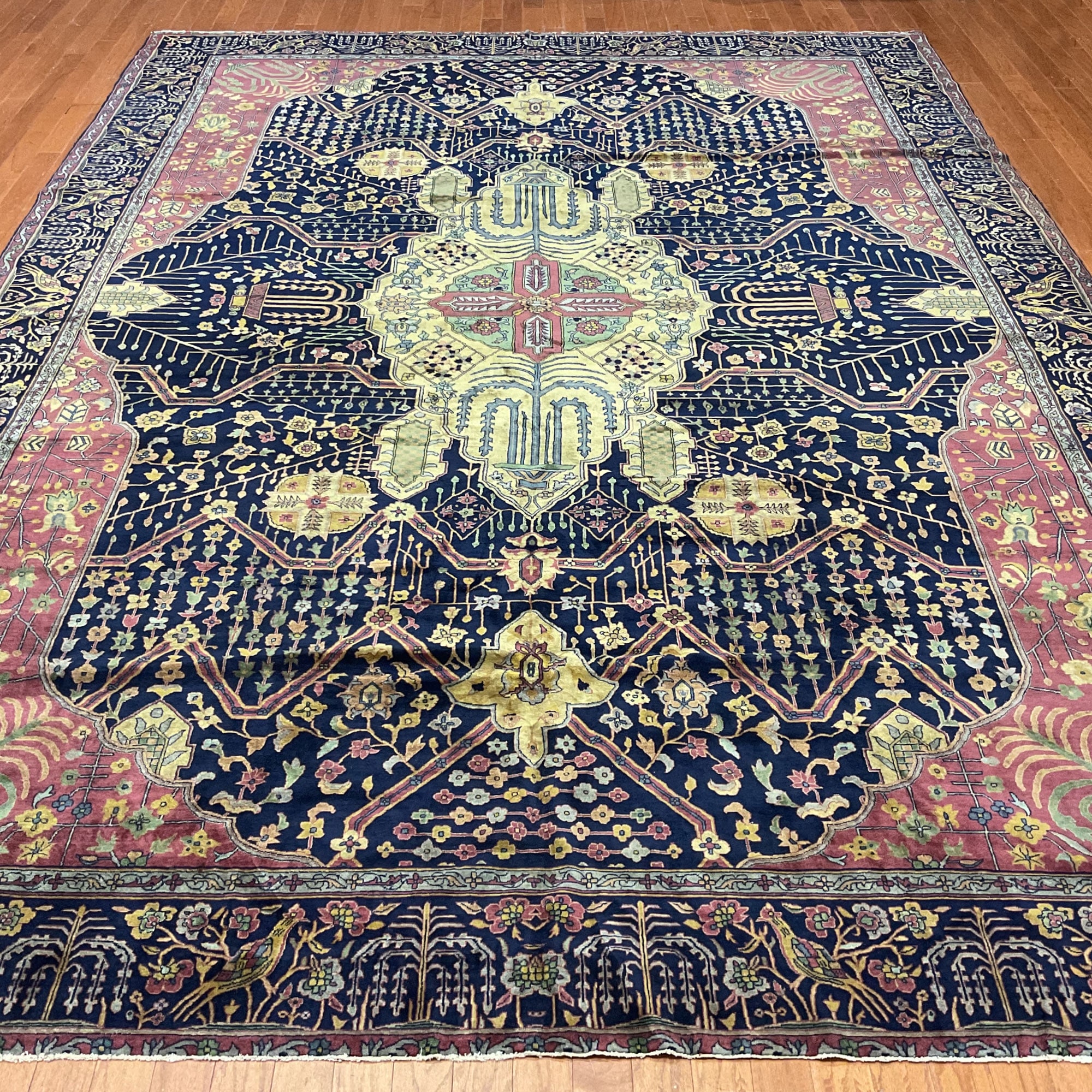 HERAT ORIENTAL Antique 1860s India Agra Wool Rug - 9'2" x 12'9"