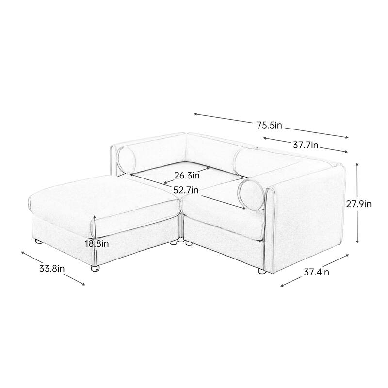 GDFStudio - Ashwood Chenille 2-Seater Sofa With 1 Ottoman