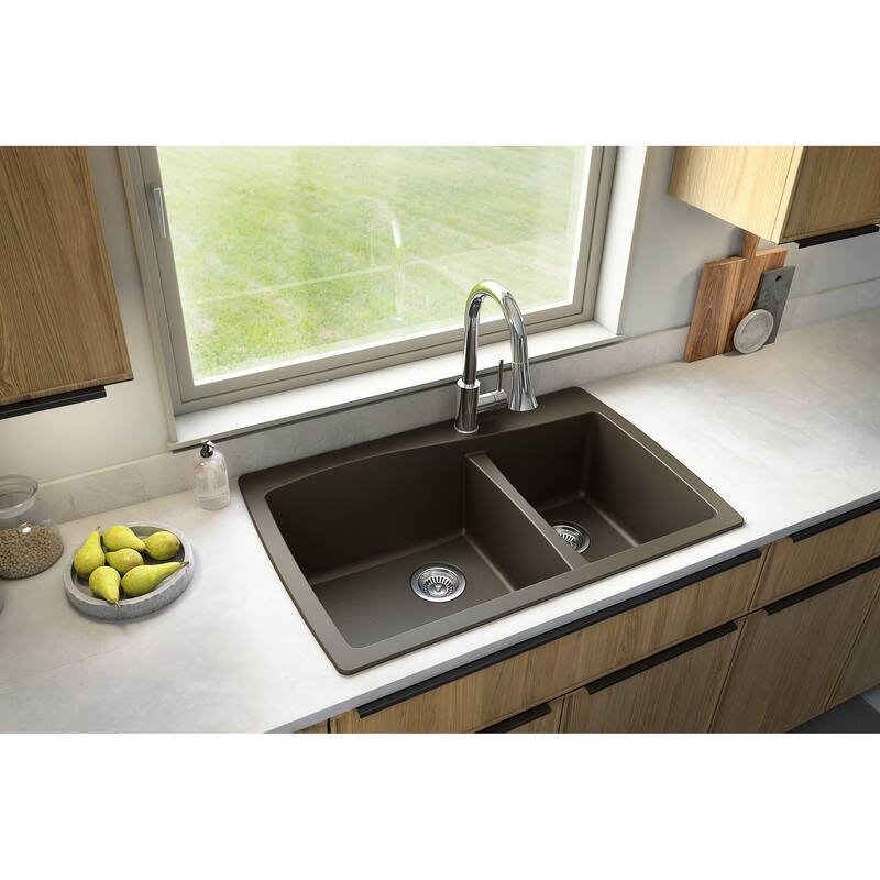 Karran Drop-In Quartz 60/40 Double Bowl Kitchen Sink