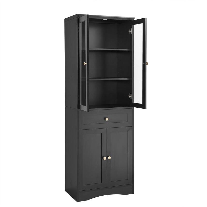 Freestanding Bathroom Storage Cabinet with 4 Doors and 1 Drawer, Tall Bathroom Floor Cabinet with Adjustable Shelf