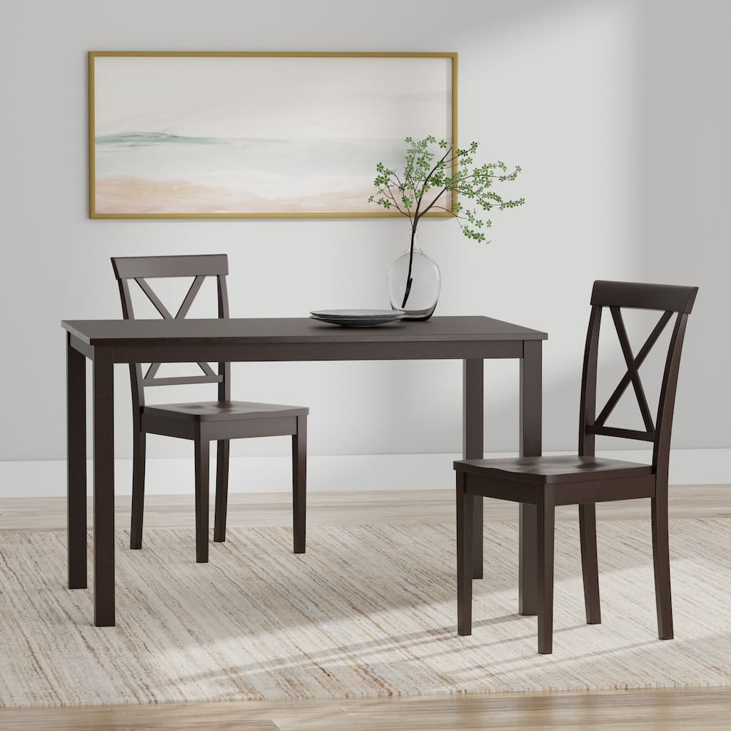 3-Piece Dining Set, 48" Rectangle Wood Table and X-Back Chairs