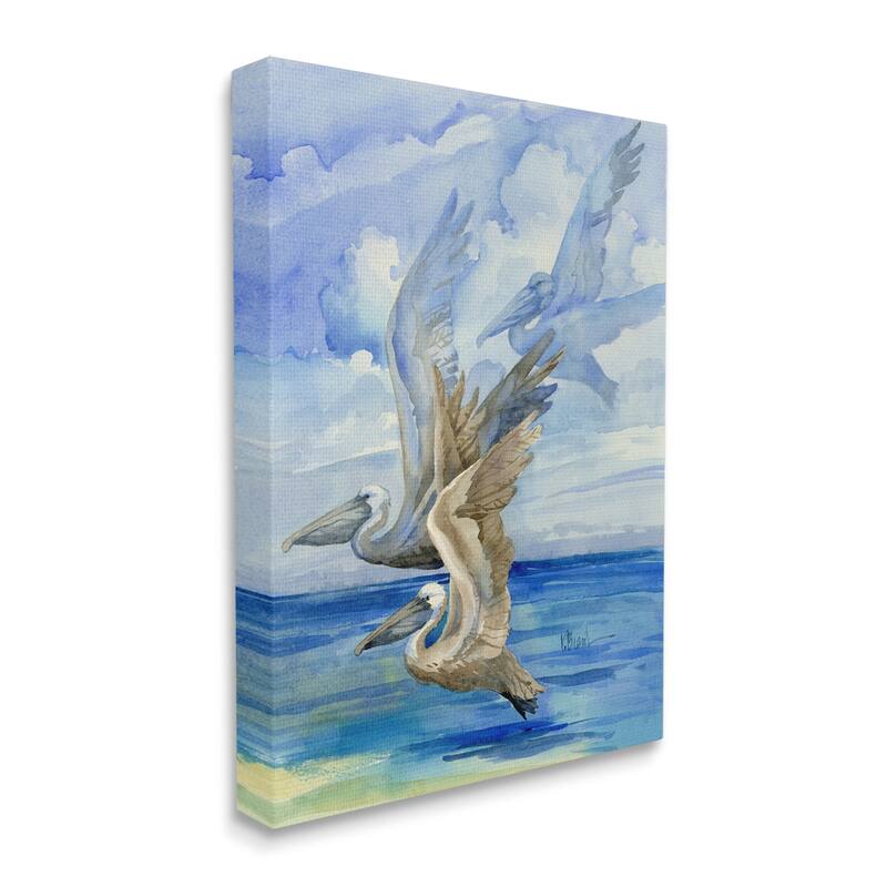 Stupell Pelicans Trio Over Ocean Shore Stretched Canvas Wall Art, Design by Paul Brent