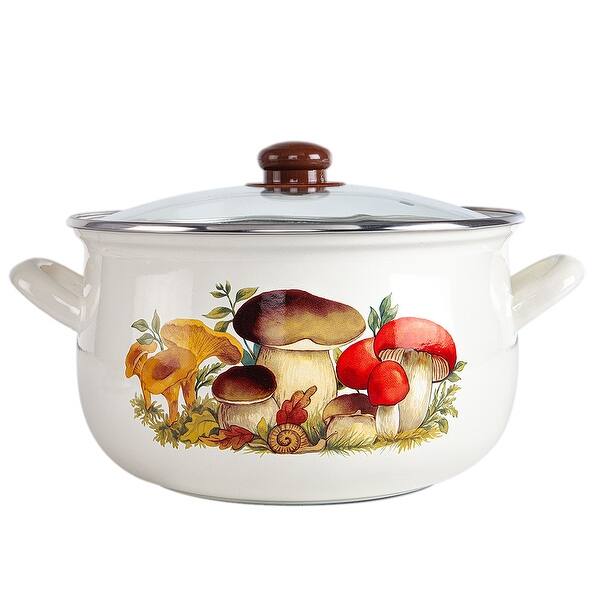 slide 2 of 7, STP Goods Mushrooms Belly Deep Enamel on Steel Casserole w/Glass Lid