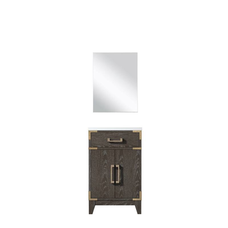 20-inch Bathroom Vanity with Acrylic Top, Soft Close Cabinet, and 18" x 24" Mirror - Polished Surface - Up to 22 in ,Brown Oak ,Wood , Acrylic Countertop - Brown Oak