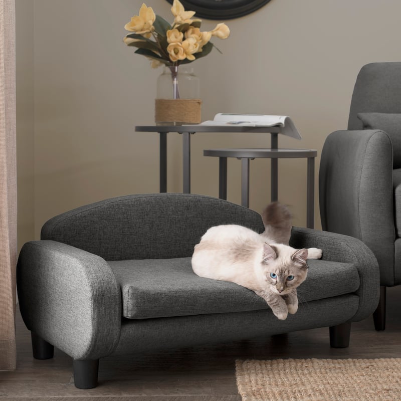 Paws & Purrs Modern Pet Sofa Bed Low-Back Lounger for Dogs & Cats – Removable Washable Mattress Cover - Small - Grey