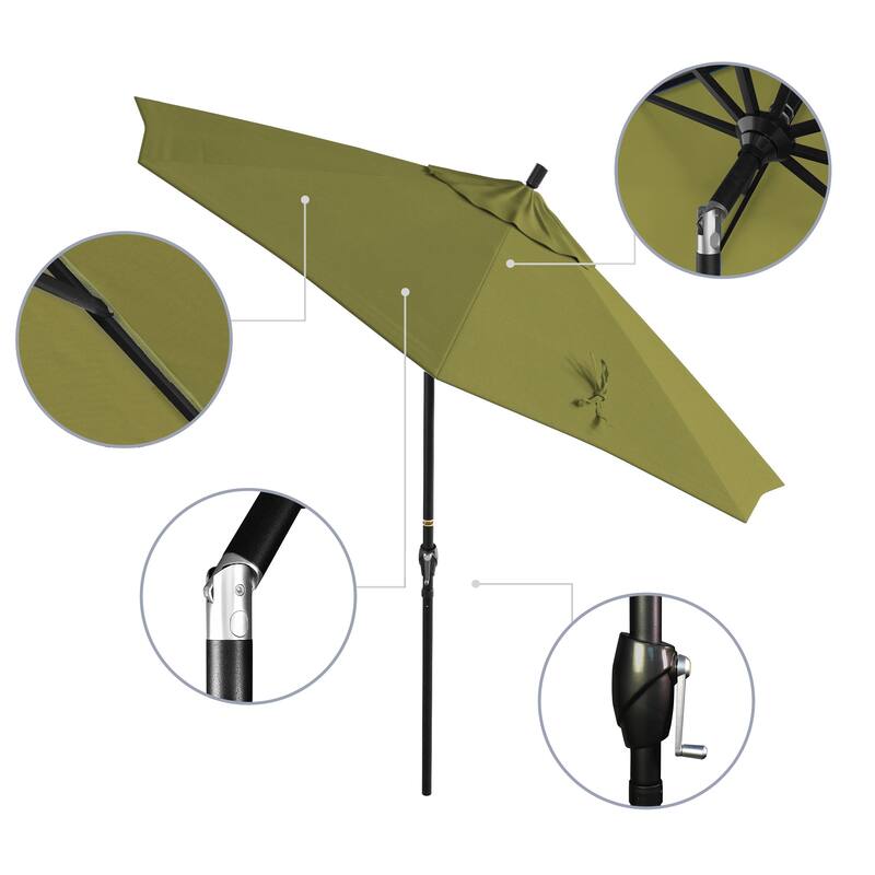 California Umbrella 9-foot Round Crank Lift, Push ButtonTilt, Black Frame Finish, Aluminum Patio Umbrella with Sunbrella Fabric