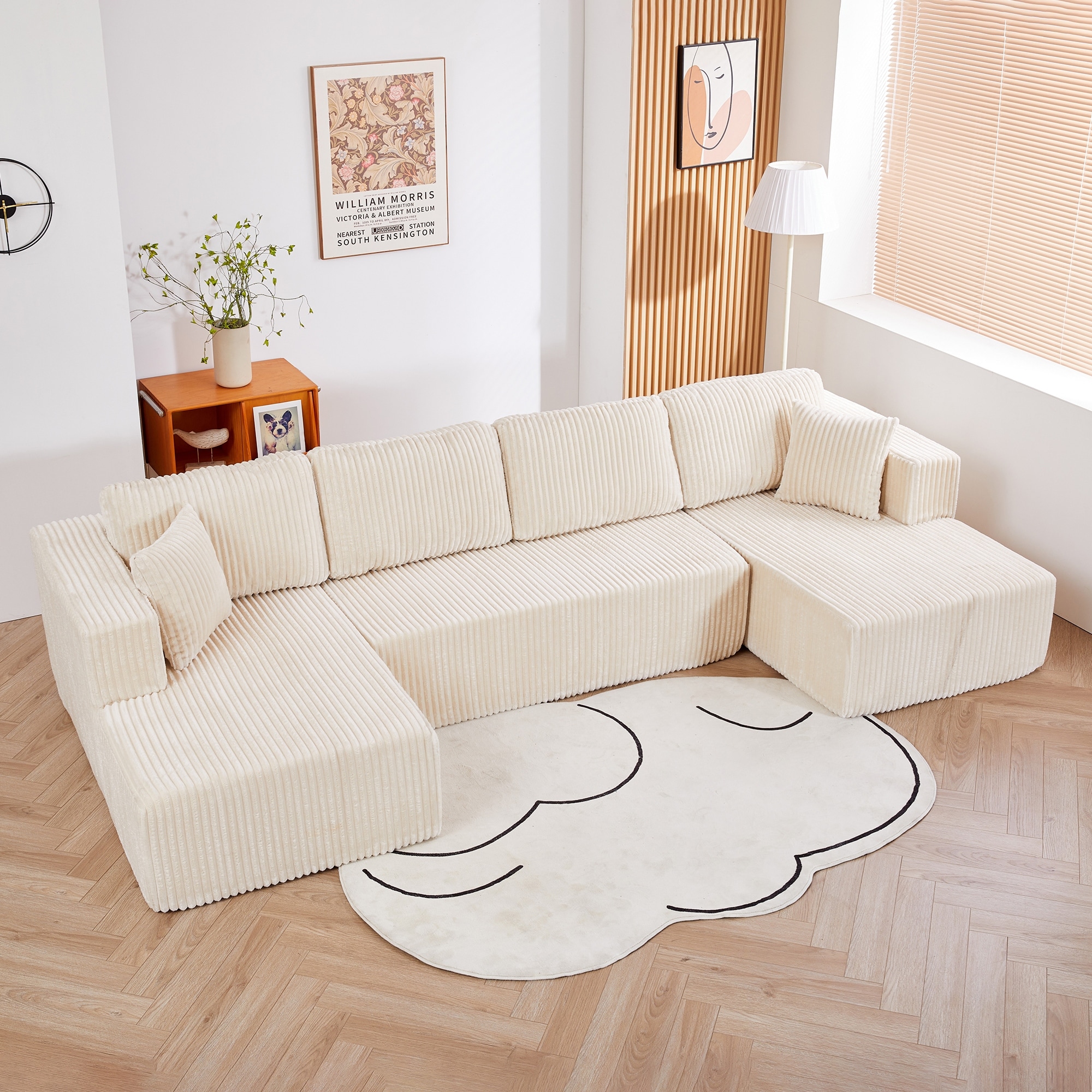 U-Shaped Modular Sectional Sofa, Modern Minimalist Corduroy Couch