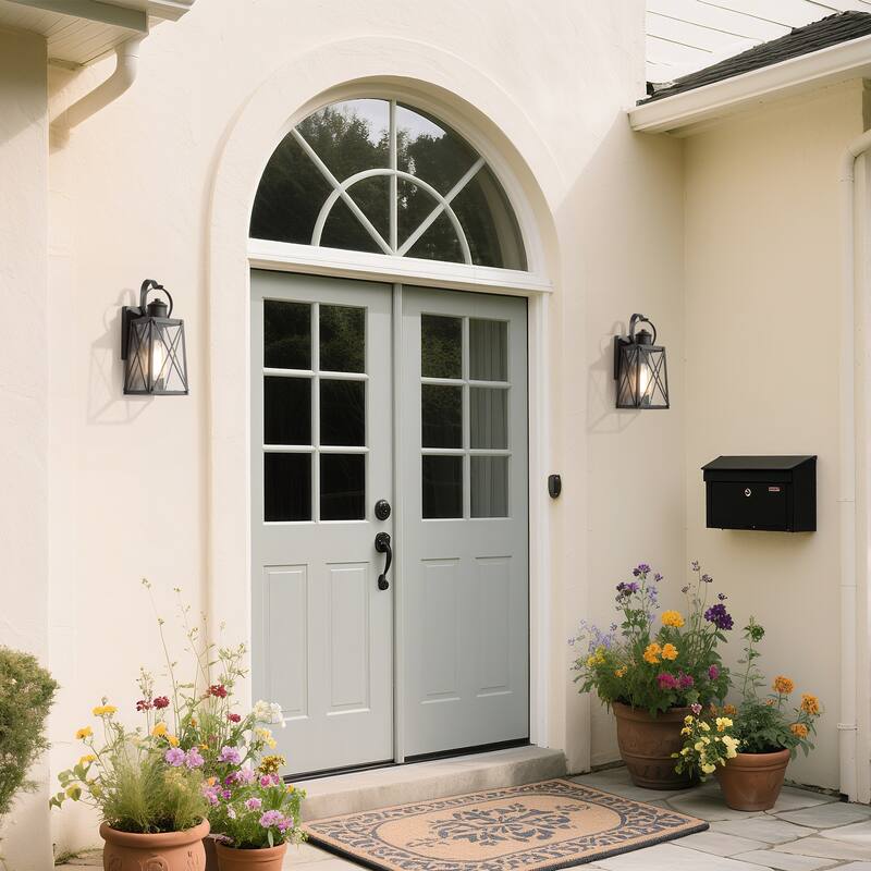 1-Light Modern Black Outdoor Wall Sconce Patio Lantern Glass Wall Lights - W5.5"x L6"x H12.75"