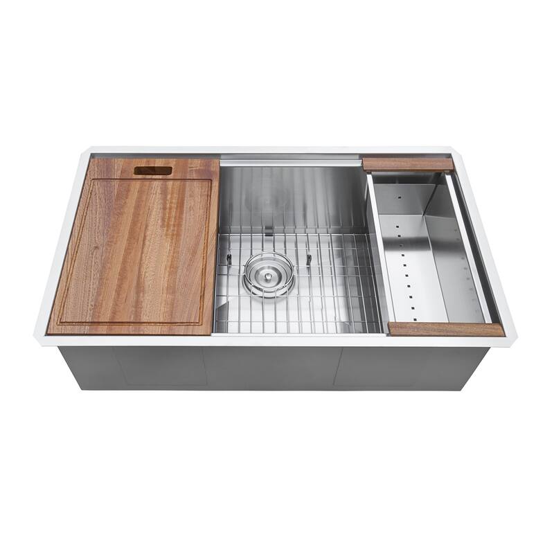 Ruvati 30-inch Workstation Ledge Undermount 16 Gauge Stainless Steel Kitchen Sink Single Bowl - RVH8310 - 28-1/2″ x 16″