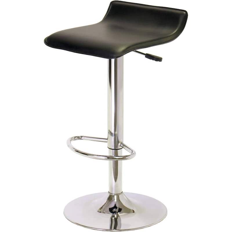 Modern Adjustable Black Faux Leather Bar Stools with Chrome Base and Swivel Seats - 18"D x 16"W x 29"H - Black