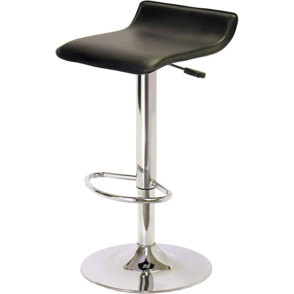 Modern Adjustable Black Faux Leather Bar Stools with Chrome Base and Swivel Seats - 18"D x 16"W x 29"H