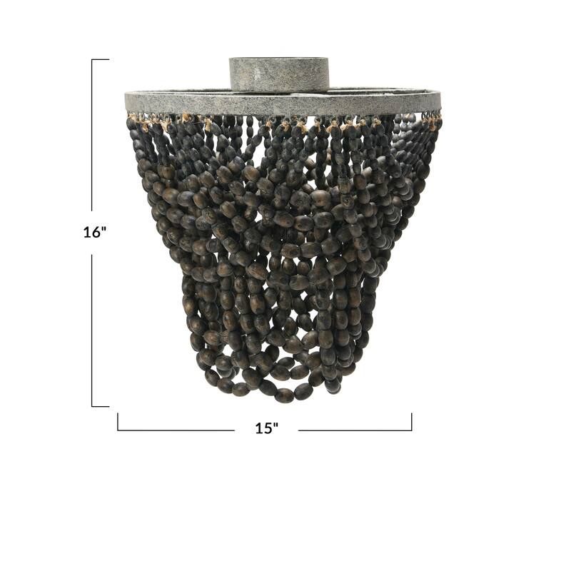 2-Tier Draped Wood Bead Semi-Flush Mount Ceiling Light