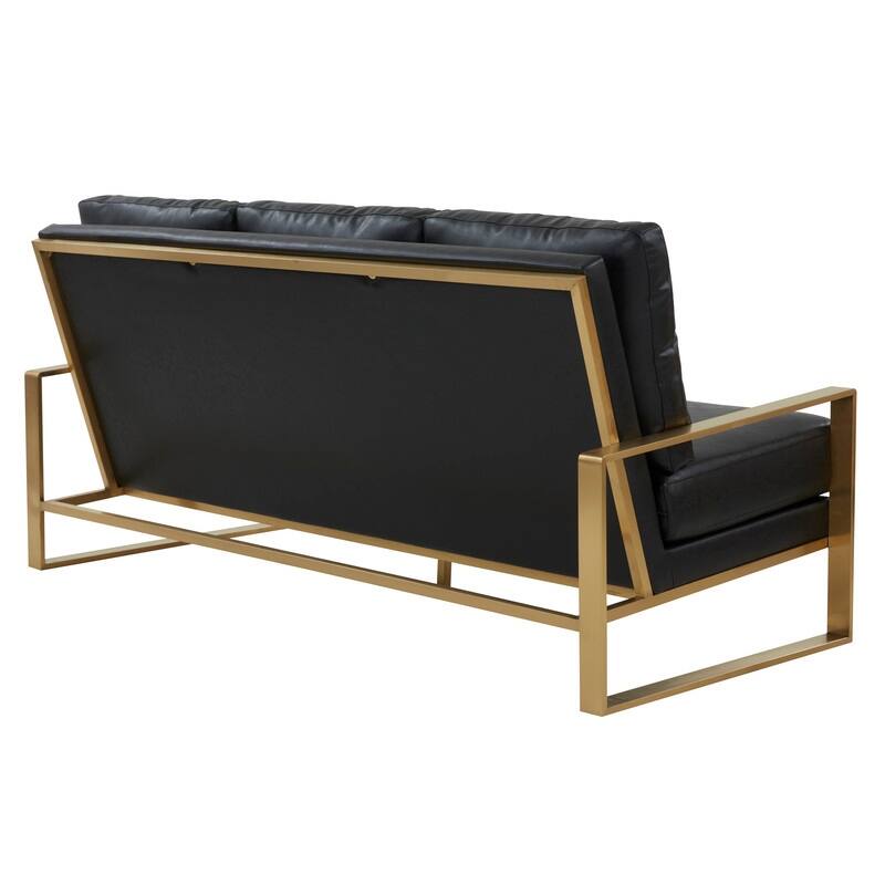 Jefferson Modern Leather Upholstered 3 Seater Loveseat Sofa Chair in Brushed Gold Steel Base with Armrest Removable Cushion