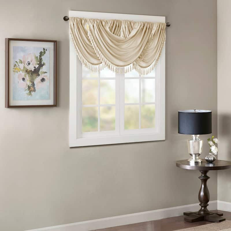 Madison Park Juline Faux Silk Waterfall Embellished Valance - 38 x 46"