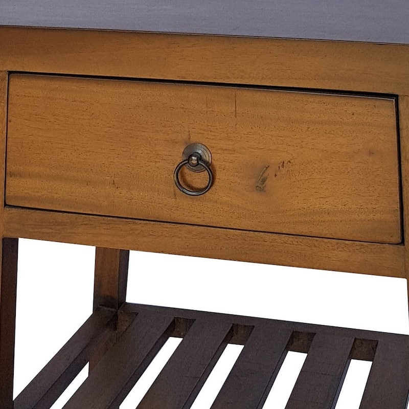 26 Inch Side Table, Classic Look, Drawer, Slatted Shelf, Modern Wood Brown - 15.5 H x 15.5 W x 25.5 L Inches
