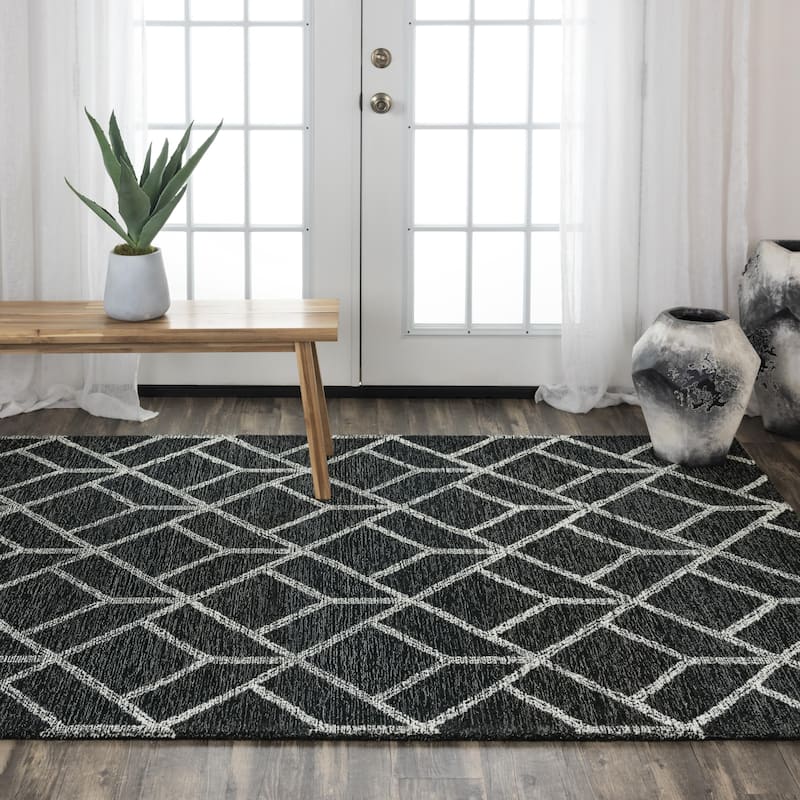 Alora Decor Avondale Geometric Hand-tufted Wool Rug - 5' x 7'6" - Charcoal