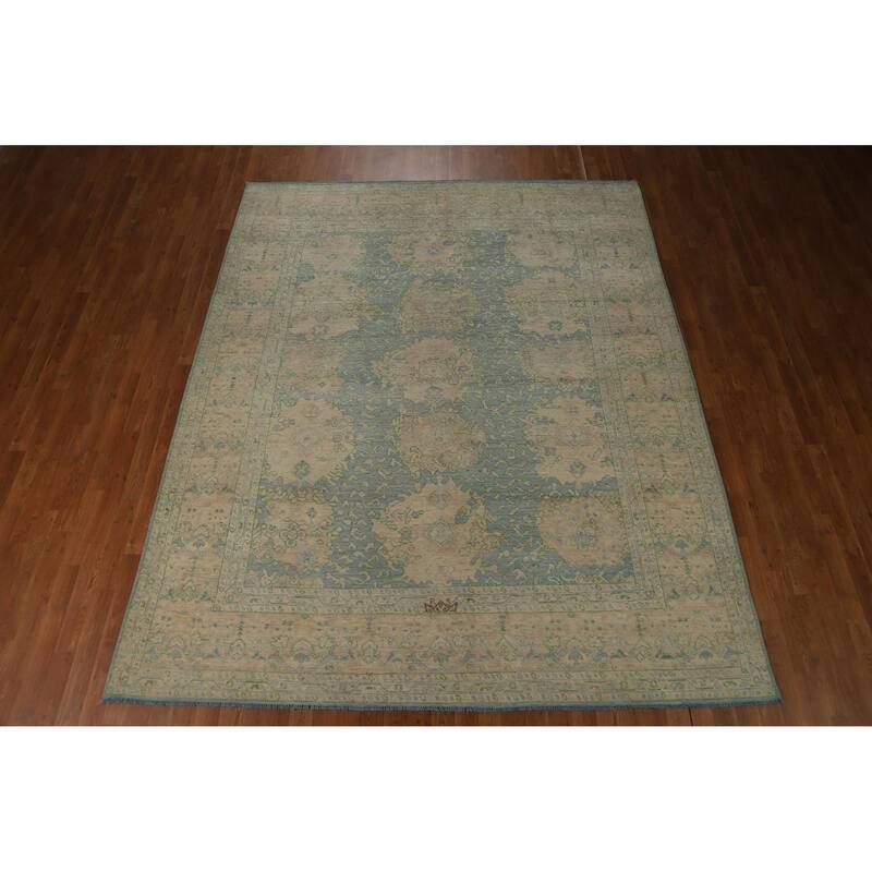 Floral Oushak Turkish Area Rug Hand-Knotted Vegetable Dye Wool Carpet - 7'11"x 9'11"