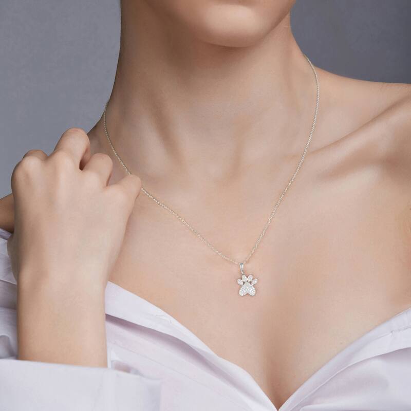 IGI Certified 10K Gold Dog Paw Print Pendant Necklace for Women