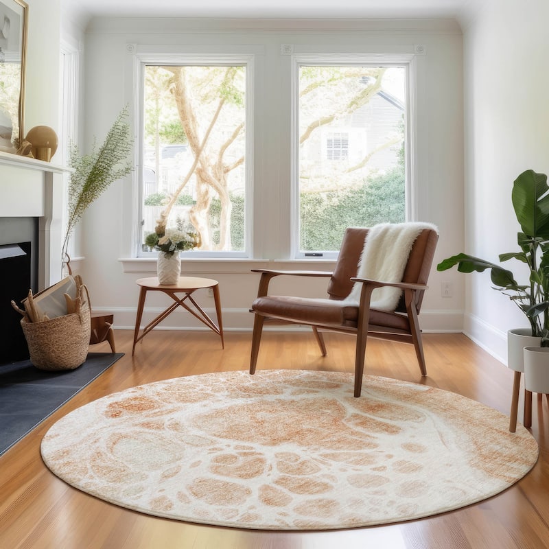 Premium Washable Super Soft Abstract Ink Mayfield Rug - Coral - 8' x 8' - Round
