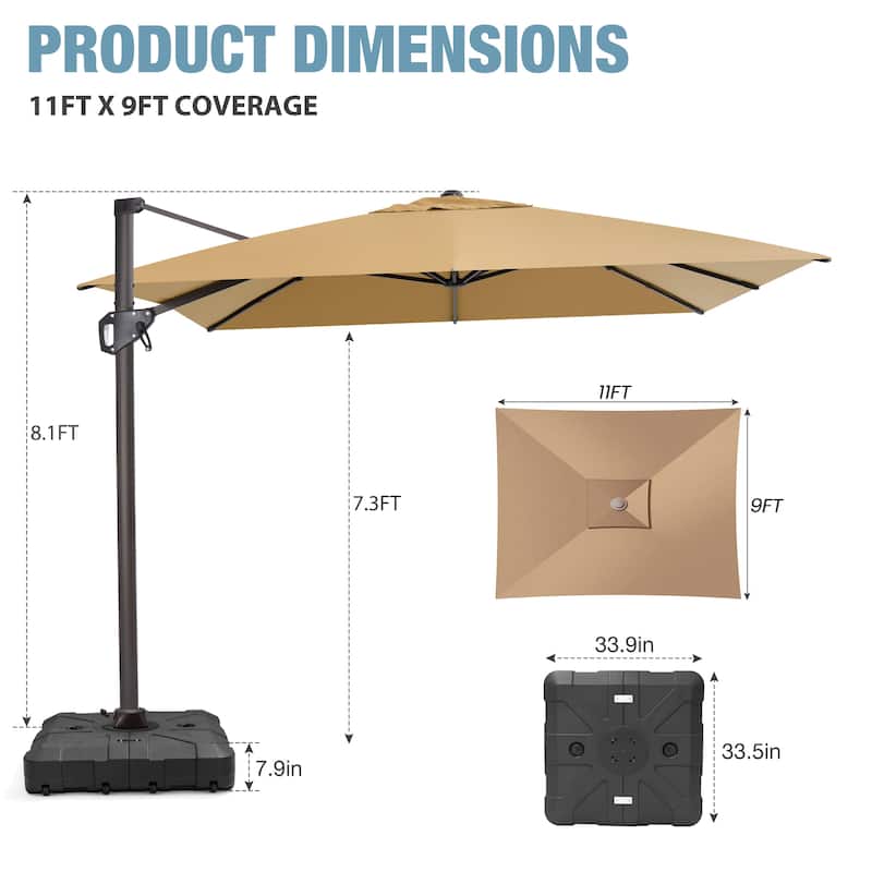 VredHom Patio Outdoor 9 x 11 FT Cantilever-Offset Umbrella with HDPE Base