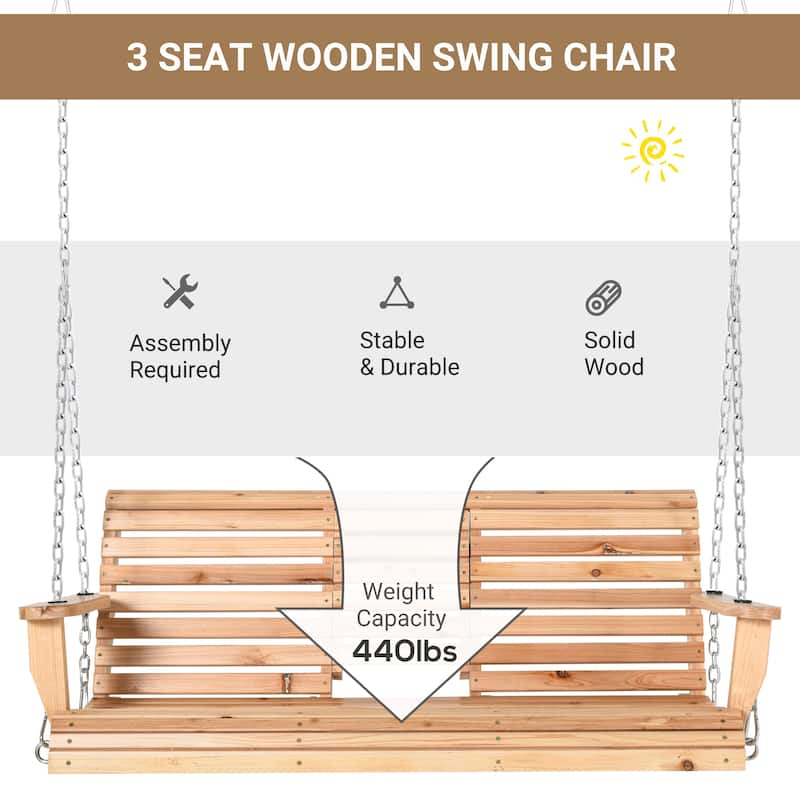 Wood 3-Seater Porch Swing with Table
