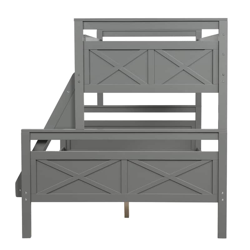 Gray Twin/Full Bunk Bed with Guardrail & Ladder