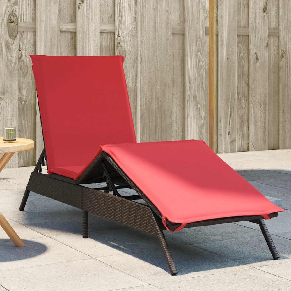 vidaXL Sun Lounger with Cushion Chaise Lounge Poly Rattan Brown/Gray/Black - 9.1 x 31.0 x 13.2