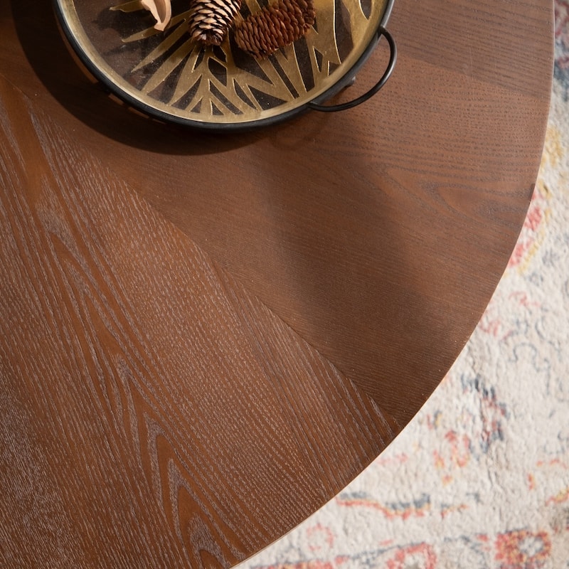 Handcrafted Relief Sturdy Circular Coffee Table Wooden Tea Table for Living Room