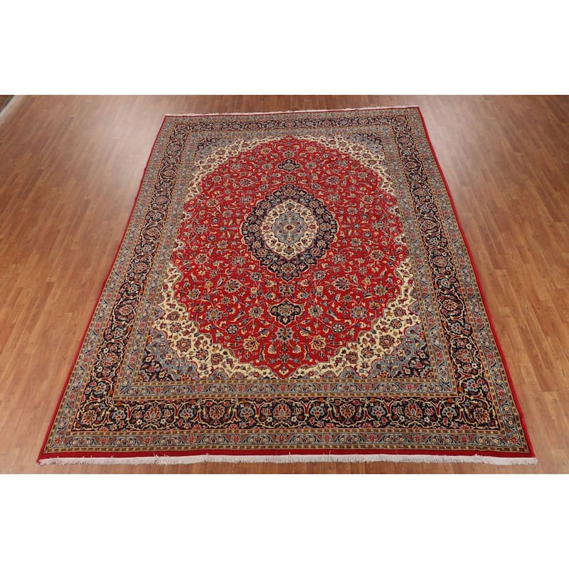 Traditional Red Kashan Turkish Area Rug Machine Made Carpet - 9'8" x 12'3"