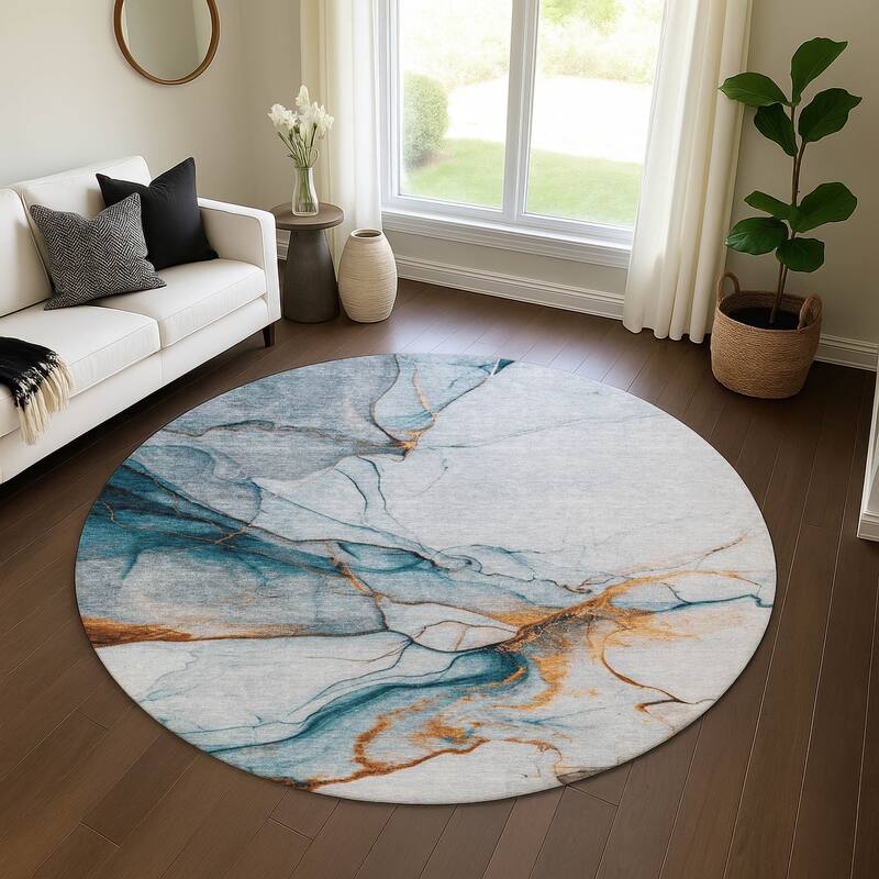 Premium Washable Super Soft Modern Crackle Mayfield Rug - Sky - 8' x 8'