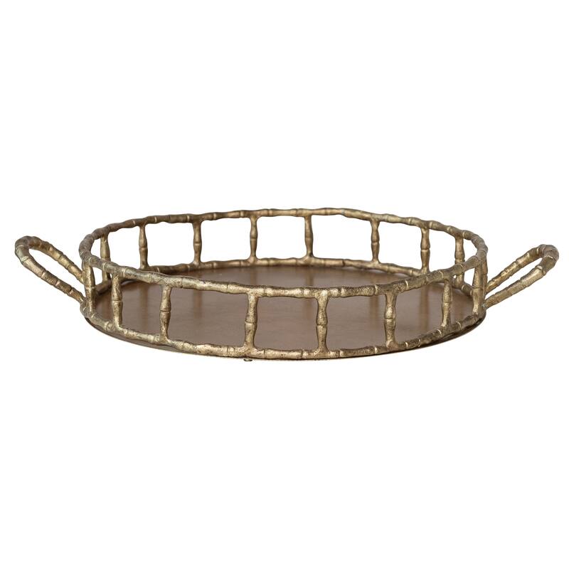 Cast Aluminum Faux Bamboo Tray with Handles - 21.0"L x 15.0"W x 2.75"H - Brass