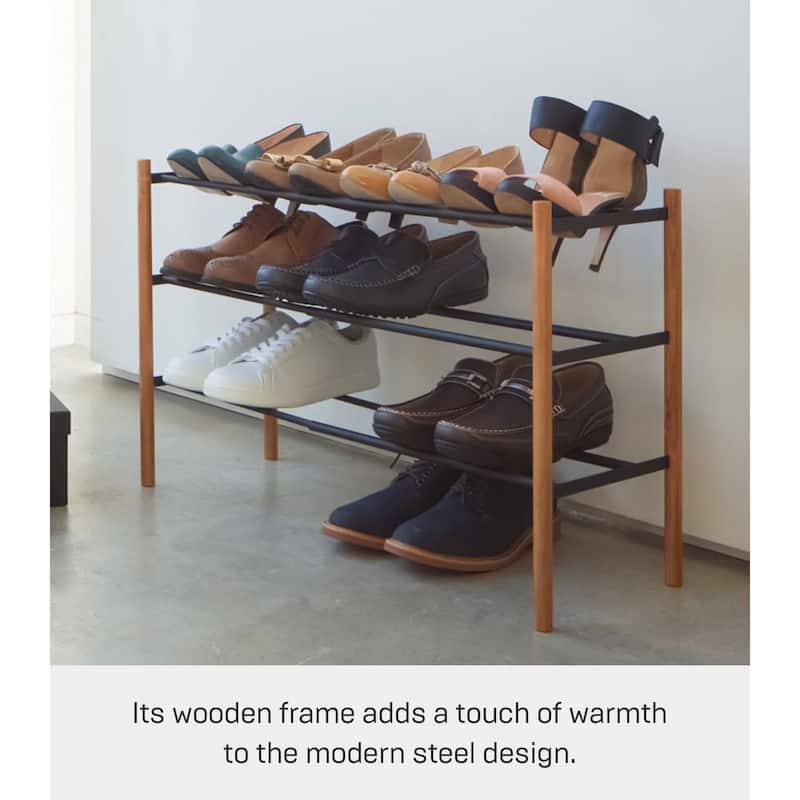 Yamazaki Home Expandable Shoe Rack, Steel, Holds 12 to 16 shoes, Holds 19.8 lbs, Expandable