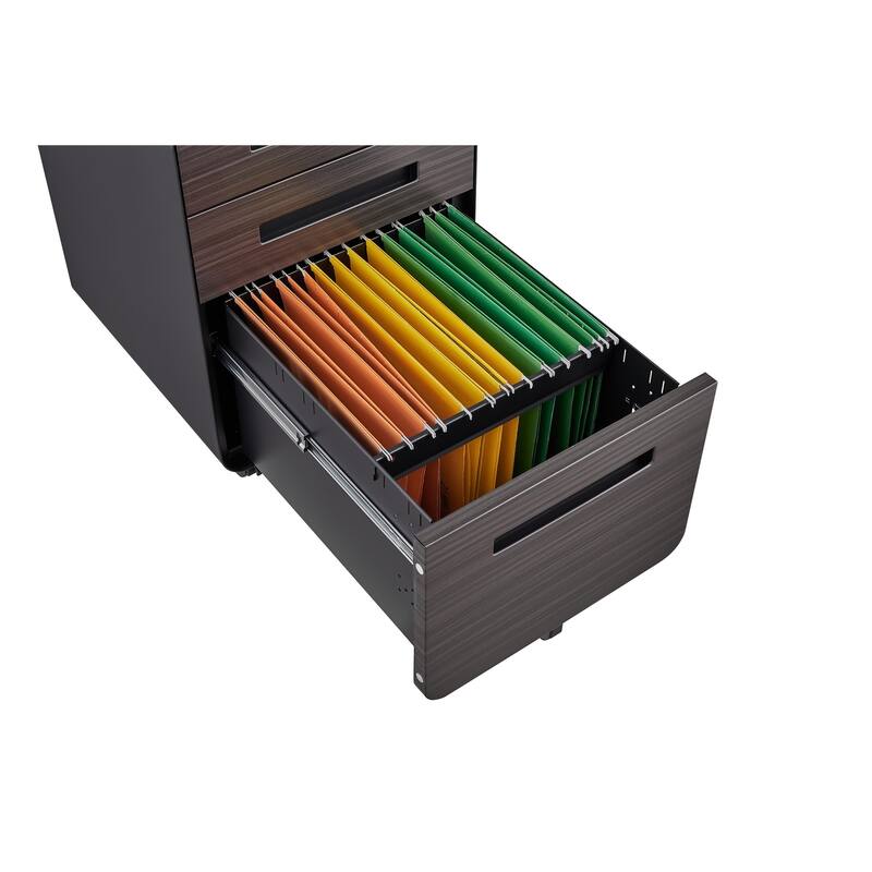 3-Drawer Locking Mobile File Cabinet with Wheels, Metal Home Office Storage Cabinet with Pencil Tray & Hanging Bars
