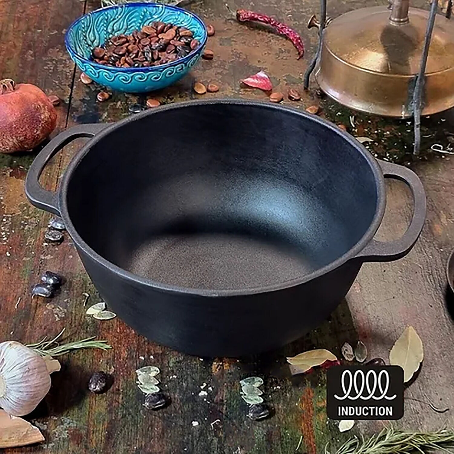 Cast Iron Brazier Pot Pan with Glass Lid - 2.1 qt