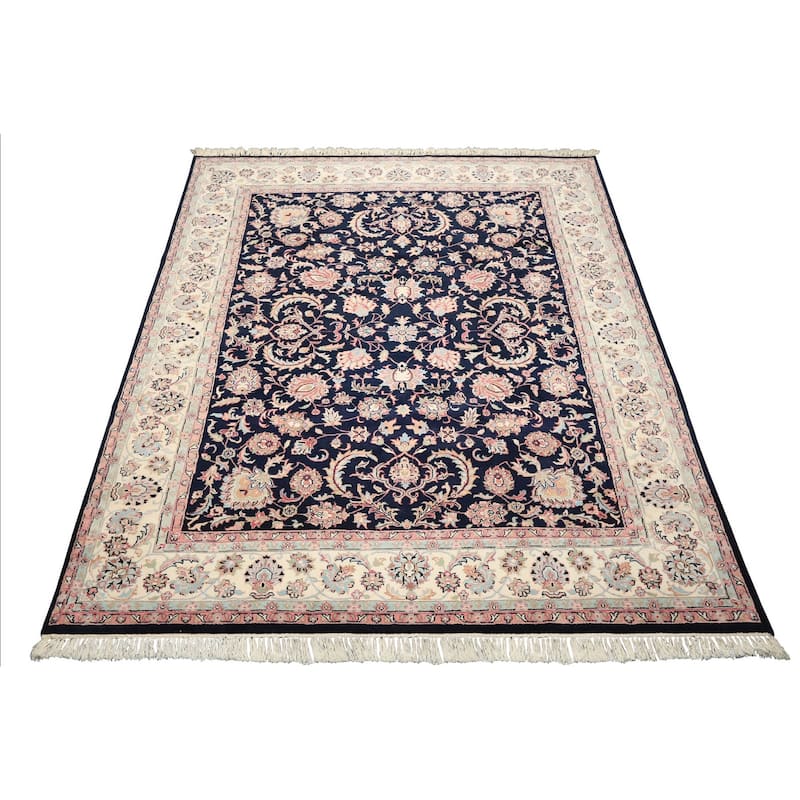 8'1''x10'2'' Hand Knotted Wool Midnight Blue Taabriz Traditional Are Rug - 8' 1'' x 10' 2''