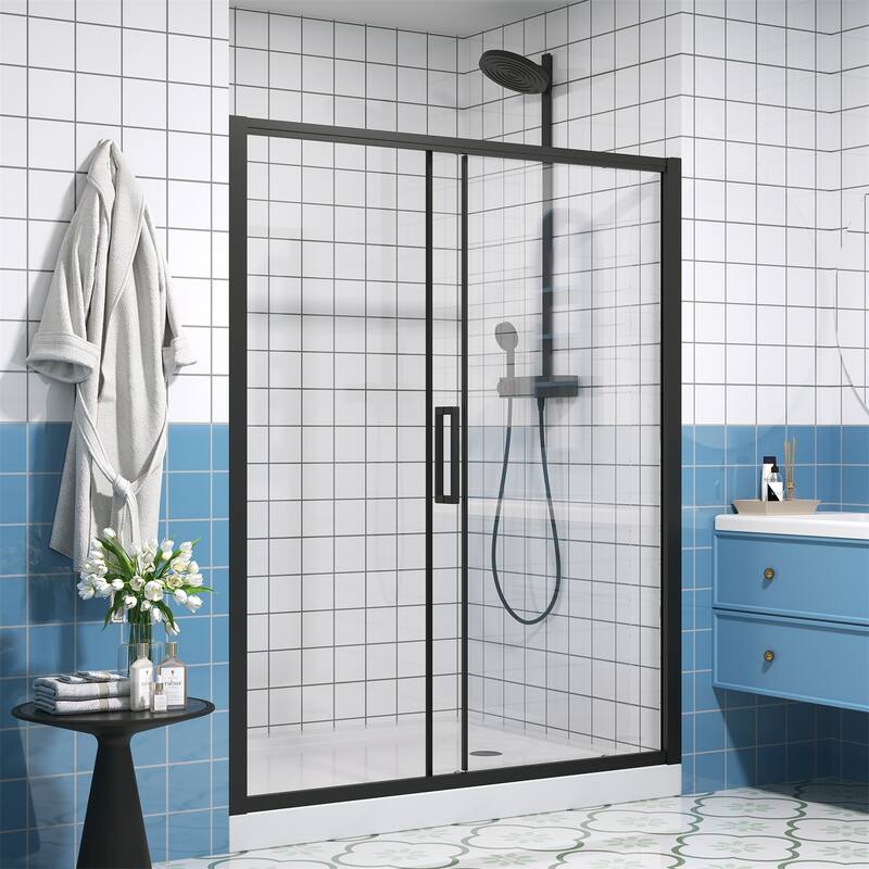 Single Sliding Shower Door Semi-Frameless Shower Glass Panel, 1/4" Clear Tempered Glass