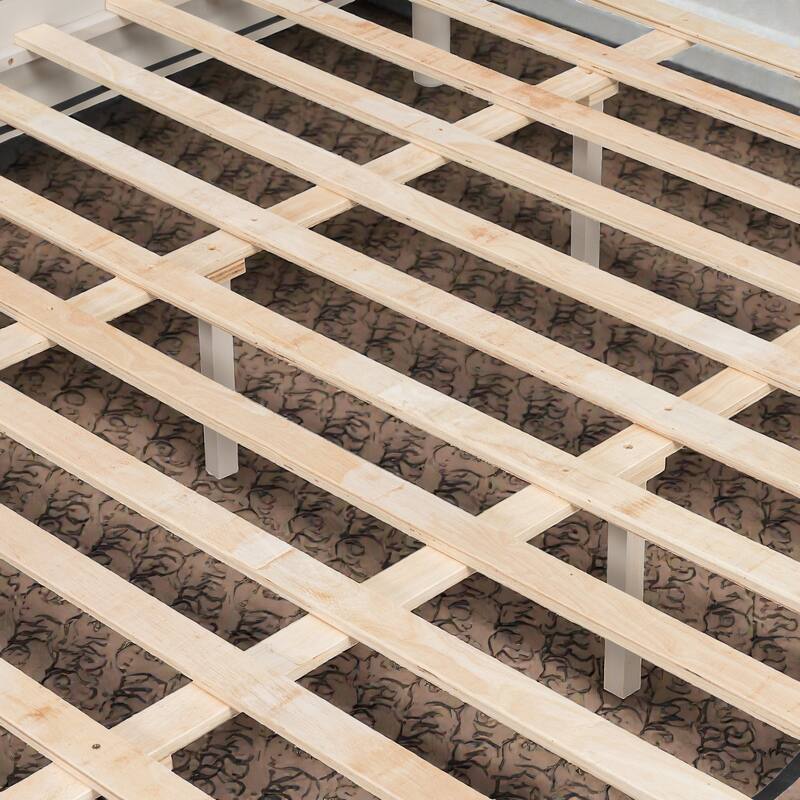 Solid Wood Platform Bed with Upholstered Headboard and Metal Handles, Heavy Duty 500 lbs Support, No Box Spring