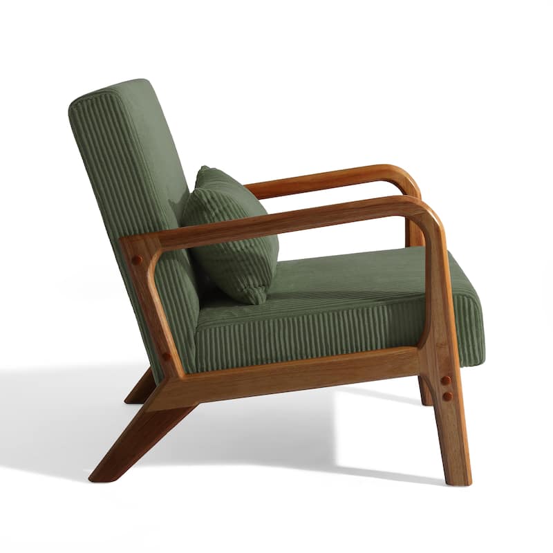 25" W Mid Century Upholstered Wood Accent Chair with Pillow