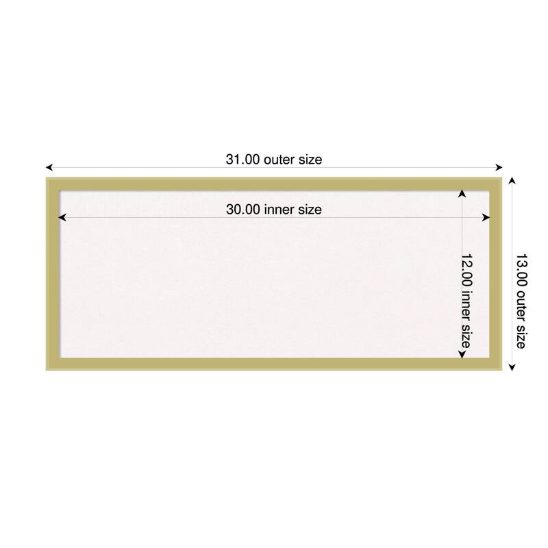 Incline Light Gold Wood Framed Cork Board - Bulletin Board, Organization Board, Pin Board - White - 31 x 13 in