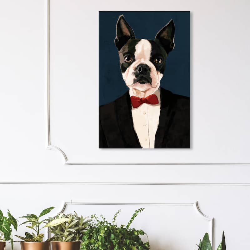 Wynwood Studio 'Mister Frenchie' Animals Wall Art Canvas Print Dogs and Puppies - Black, White - 24 x 36