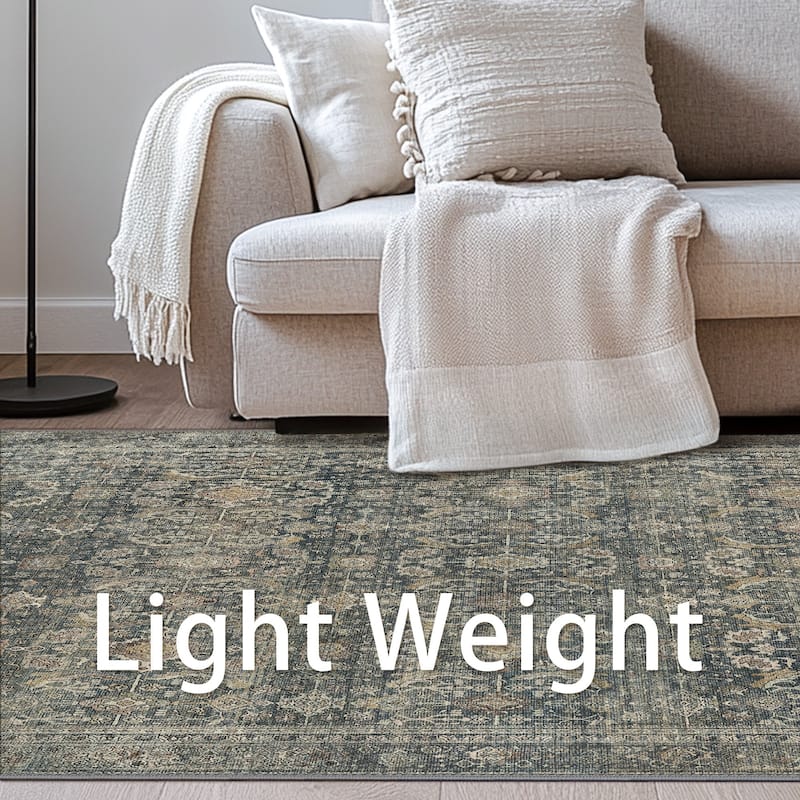 Mcow Grace Muted Floral Low Pile Non-Slip Machine Washable Area Rug