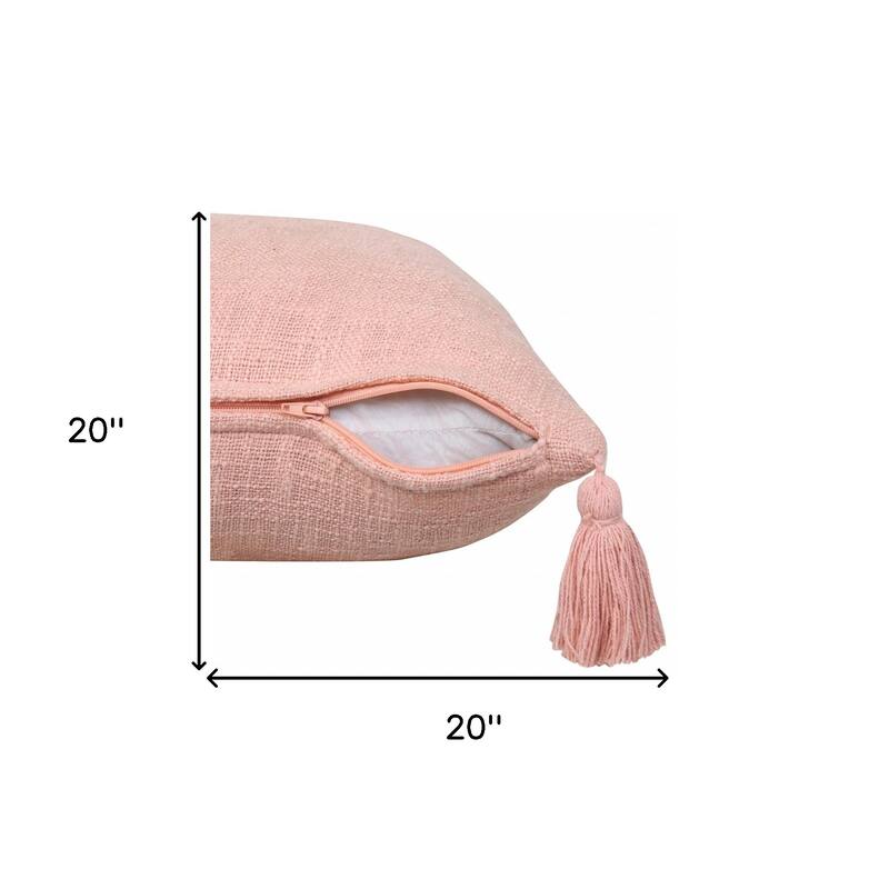 HomeRoots 20" X 20" Light Pink 100% Cotton Zippered Pillow