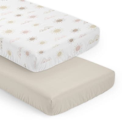 Sweet Jojo Designs Boho Desert Sun Girl 2 Pack Fitted Crib Sheets Pink Taupe Bohemian Watercolor Southwest Minimalist Geometric